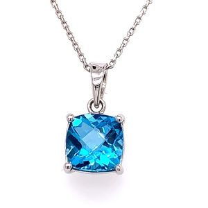 14 karat Cushion Cut Blue Topaz Pendant